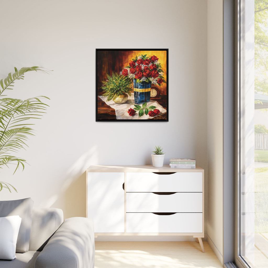 Red Rose Bouquet Painting Matte Canvas Framed | Floral Wall Art