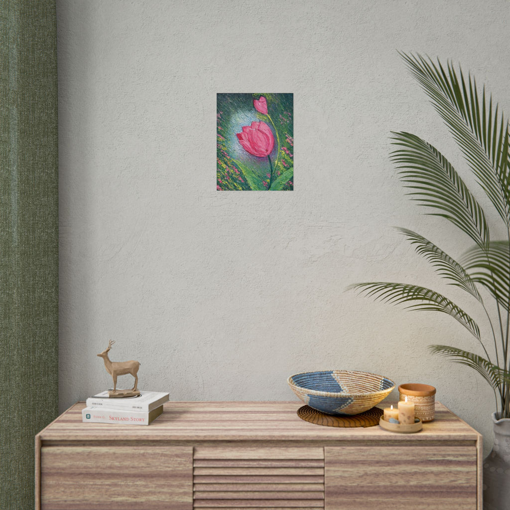 Pink Tulip Impasto Oil Painting | Palette Knife Floral Wall Art | Textured Botanical Canvas | Modern Neutral Home Decor