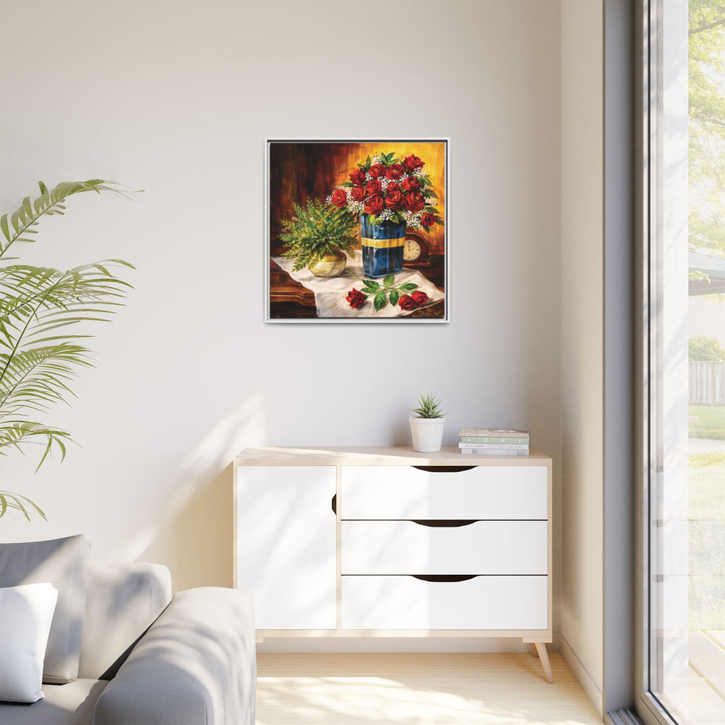 Red Rose Bouquet Painting Matte Canvas Framed | Floral Wall Art