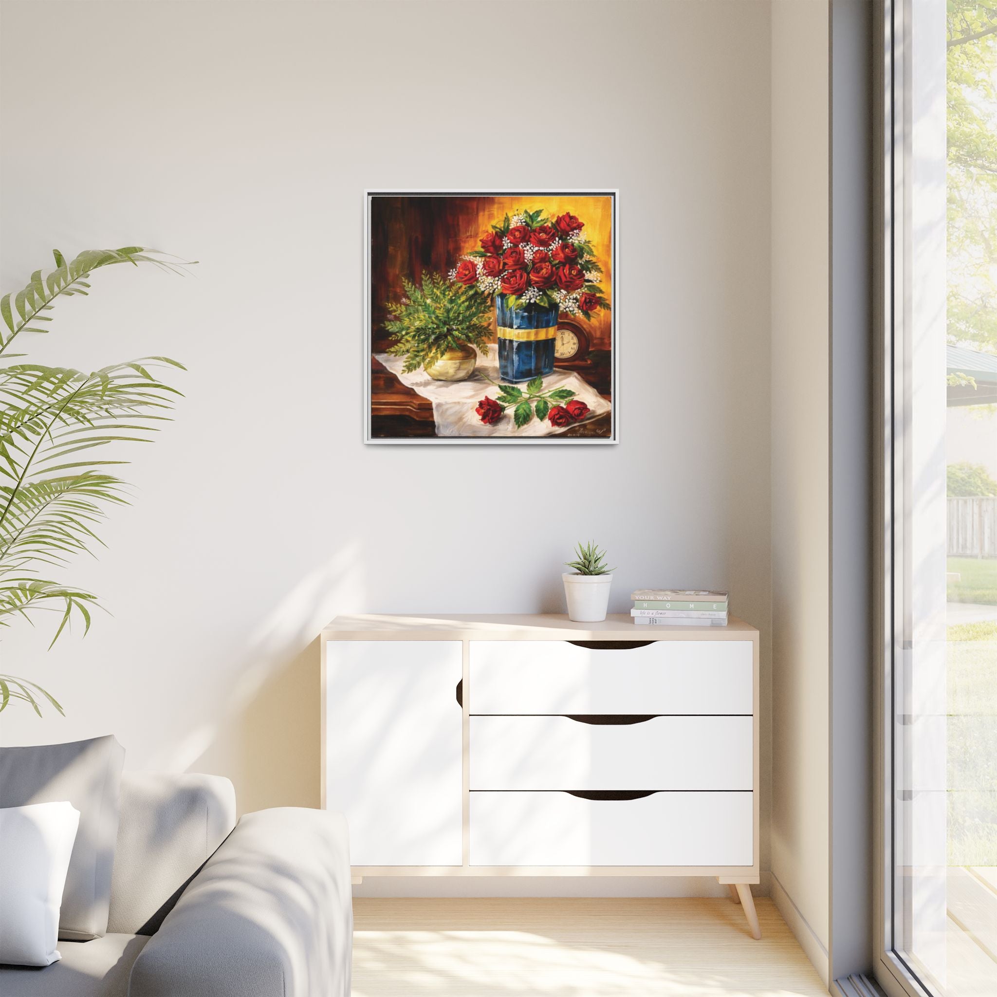 Red Rose Bouquet Painting Matte Canvas Framed | Floral Wall Art